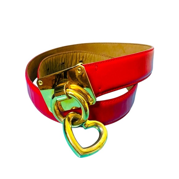 MOSCHINO RARE VINTAGE 90’s GOLDEN HEART LOCK CHARM BELT - Picture 5 of 7